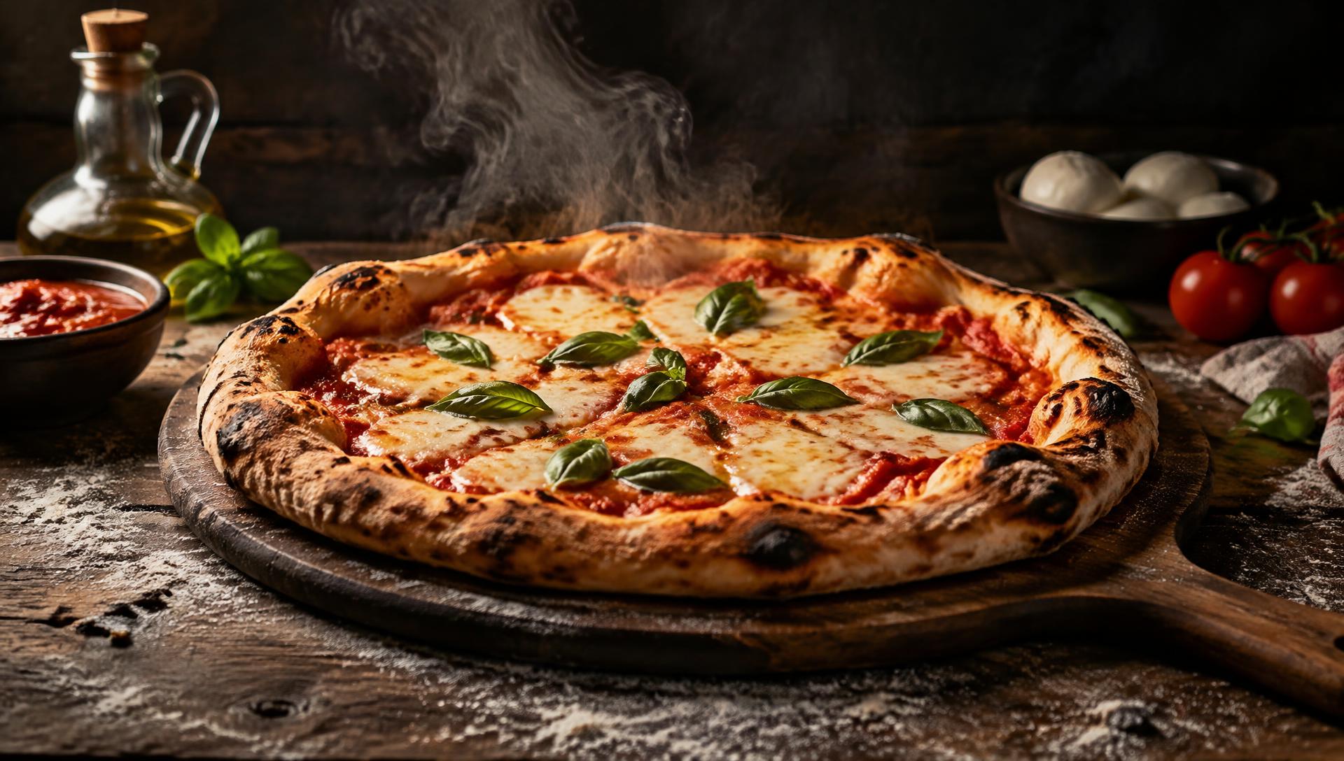Wood-fired Margherita pizza